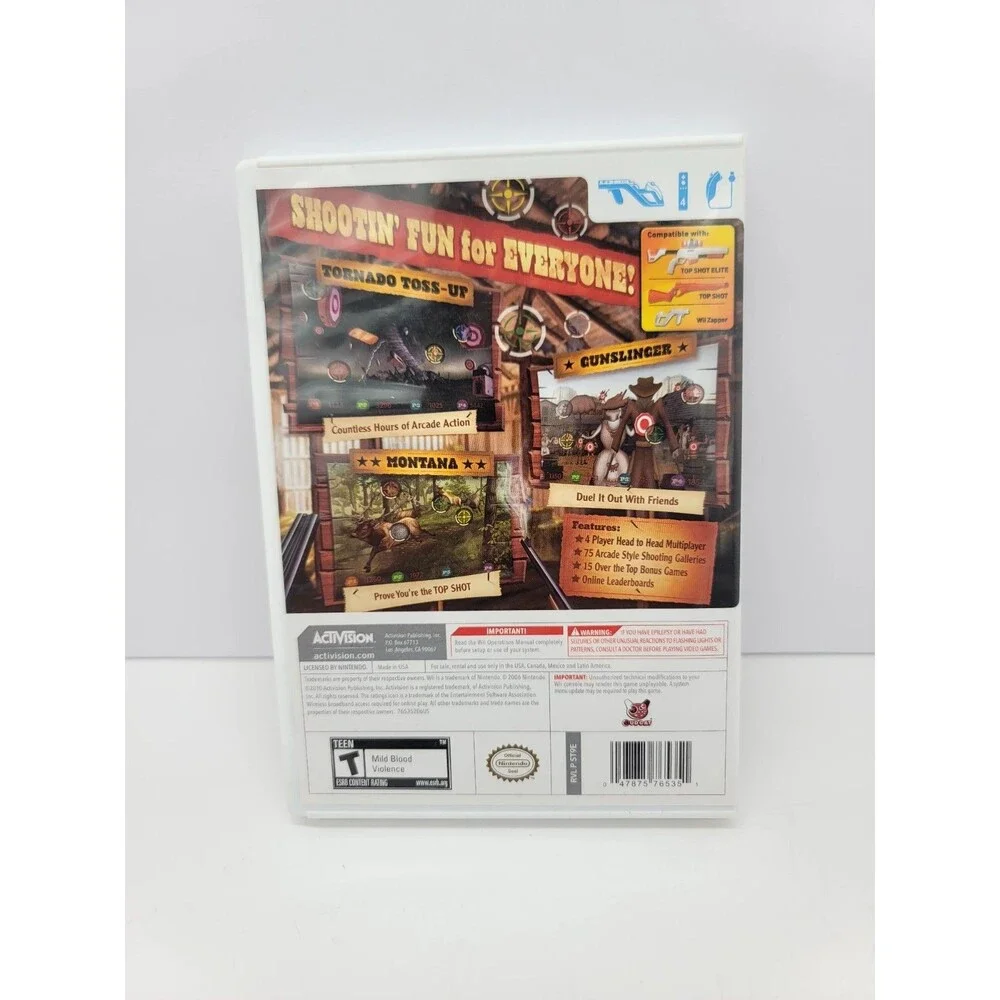 Vintage Top Shot Arcade with 2 Gun Peripherals  Nintendo Wii Cabelas w/Manual